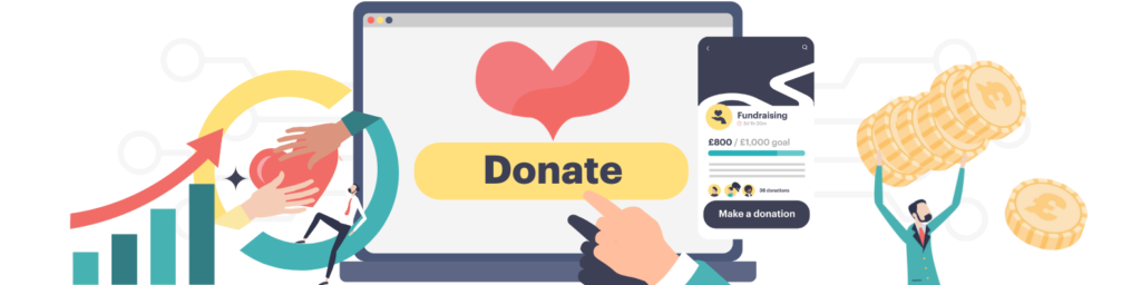 An image depicting a laptop and mobile phone screen mockup, encouraging donations 