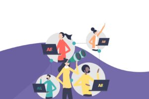 Vector illustration of characters with laptops for a blog about Why Your Social Media Team Needs More Support Than You Think