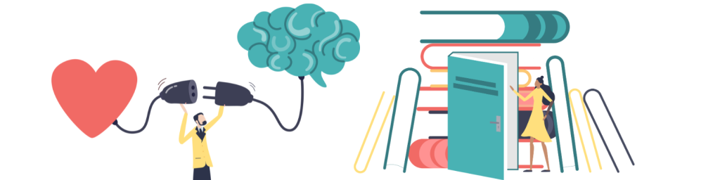 An image to depict a brain and a heart being connected for a blog about ai and social media moderation