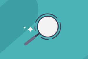 Magnifying glass icon with teal background for our Facebook Challenge Engagement Insights