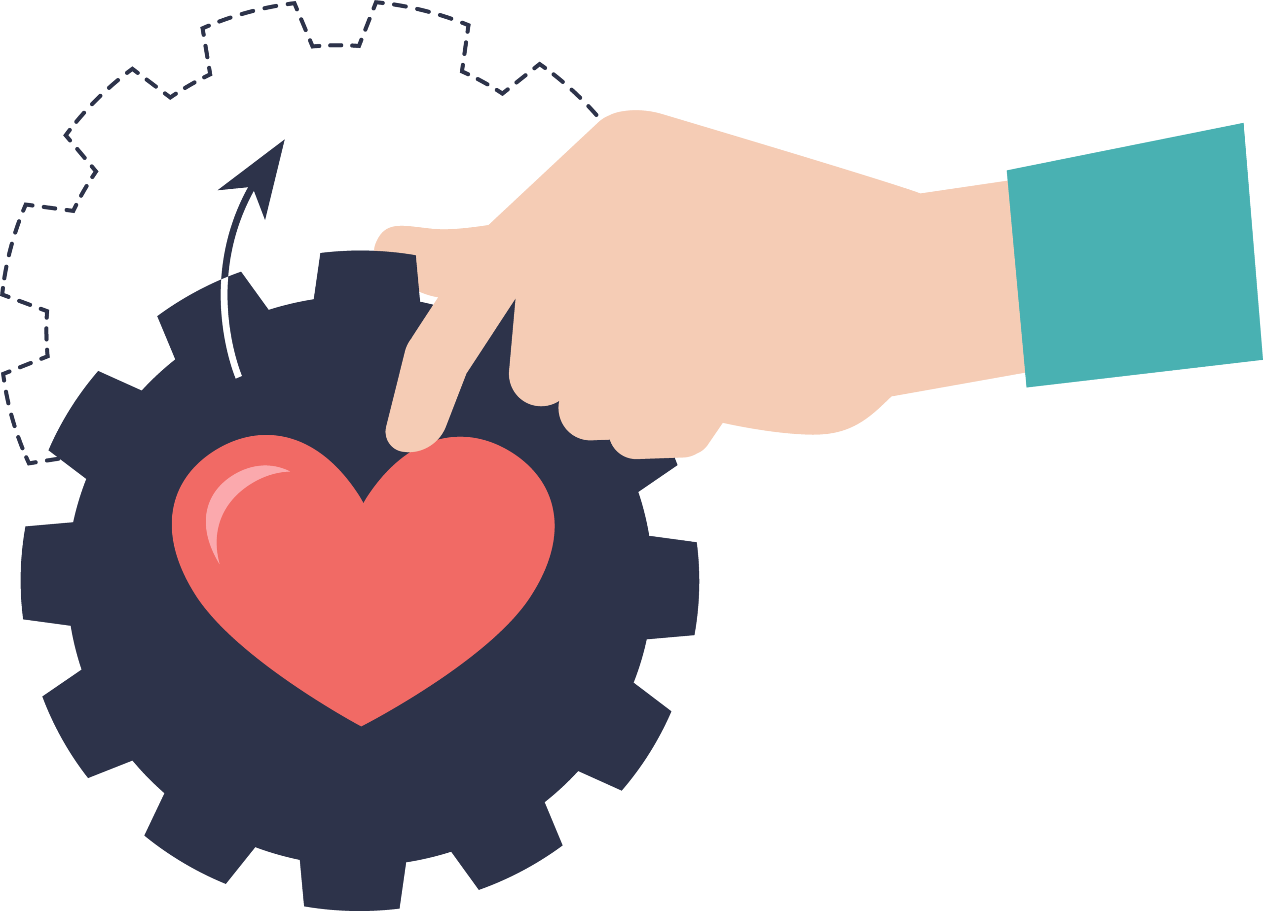 Vector of hand holding heart with tools