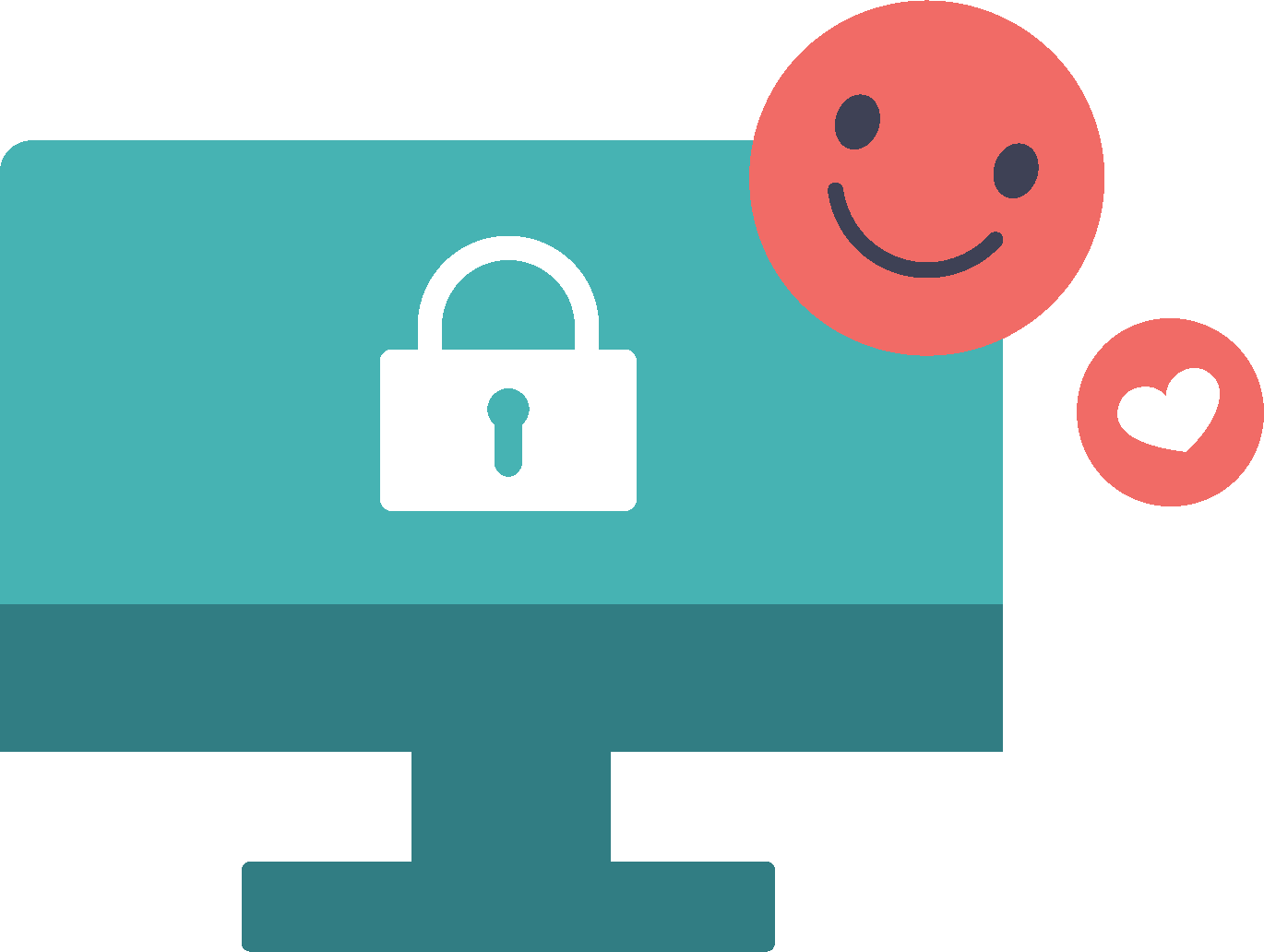 An image to depict a computer with a lock, heart and smiley face