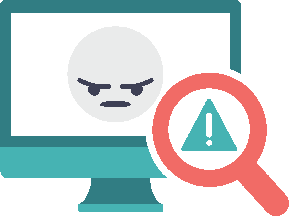 An image to depict an angry face and warning on a laptop