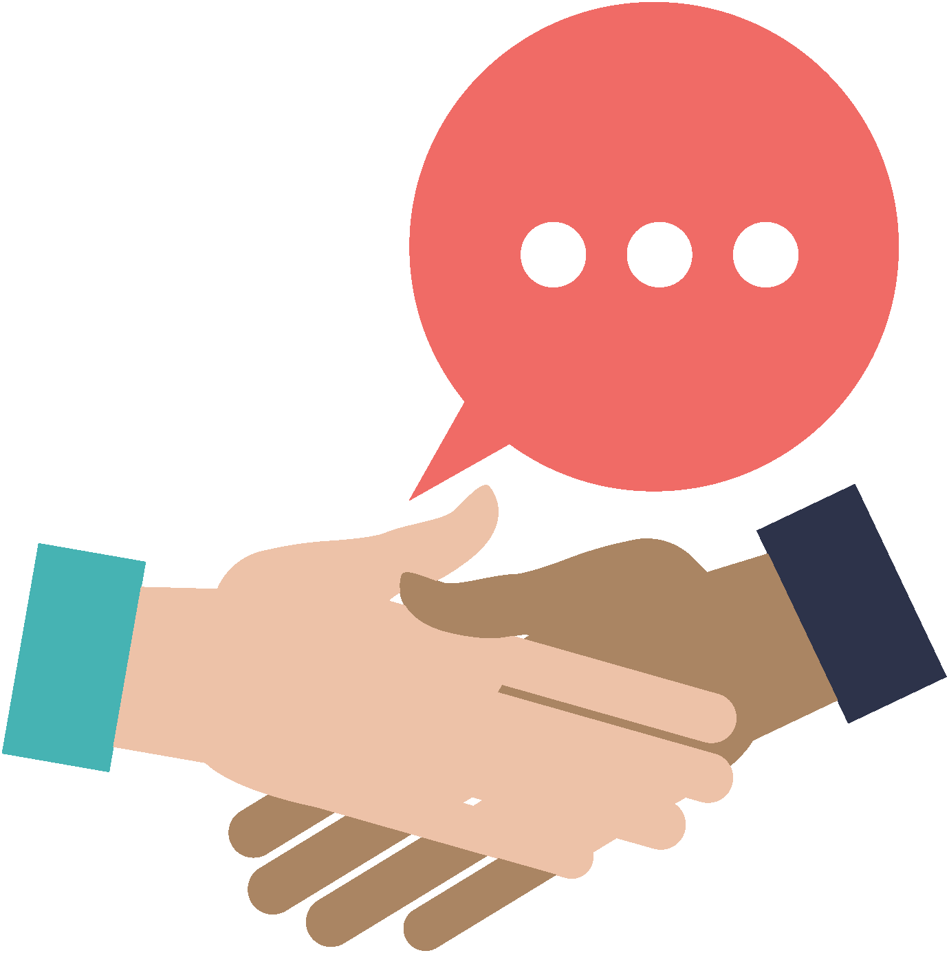 Image to depict two hands shaking and a speech bubble