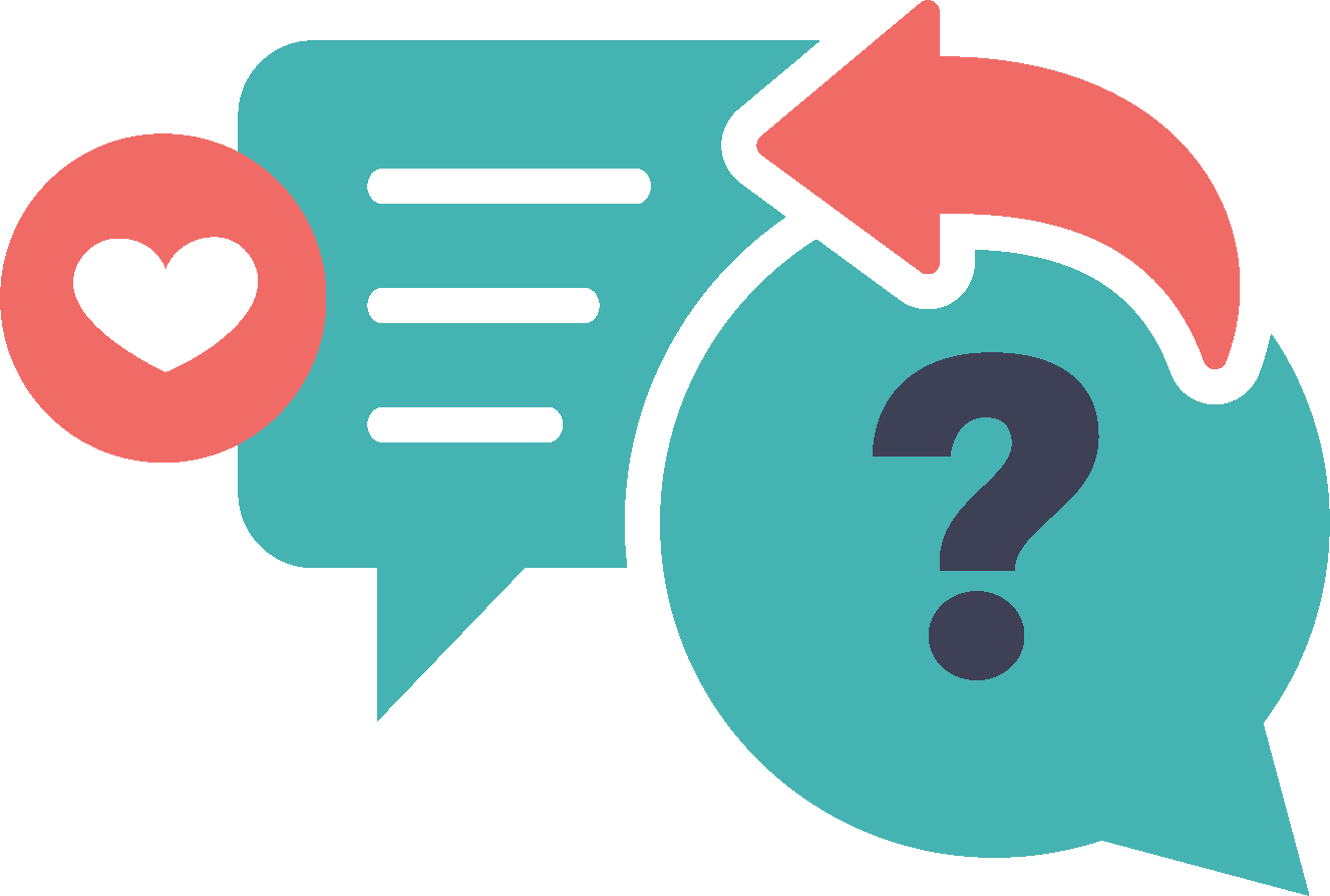 image to depict questions being asked and answered with arrow and heart