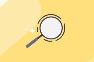 An image with magnifying glass icon on yellow background
