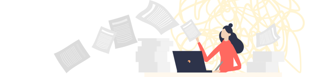 An image showing a woman at a laptop struggling with the amount of social media moderation she has to do for her charity 