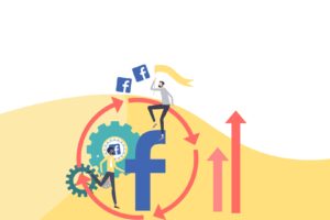 Facebook challenge image with arrows pointing upward and icons for a blog about the resurgence of Facebook Challenges